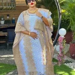 MAMADA L7590 Dillad Merched Affricanaidd Dashiki Abaya Noson Hir chwaethus Loose Ffrogiau Maxi + Sgert Tu Mewn Parti Dawnsio Maint Am Ddim