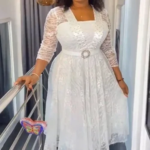 Afrikanska klänningar för kvinnor Plus Size Elegant Turkiet Bröllopsfest Lång klänning Dashiki Ankara Spetskläder Dräkt Afrika Kläder