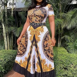 ʻAʻahu ʻApelika Vintage Pleated Print High Waist A Line Nā ʻaʻahu ʻApelika no nā wahine ʻAʻahu Kuʻuna Africaine Femme Vestidos 2023
