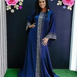 ʻO nā ʻaʻahu ʻApelika no nā wahine 2023 Autumn Lady ʻaʻahu daimana Femme Robe Long Sleeve Maxi High Quality Muslim Dress