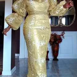 Høstny jul afrikanske kjoler for kvinner Afrikanske kvinner Dashiki Abaya Maxikjole Afrika-klær Elegante Ankara-kjoler