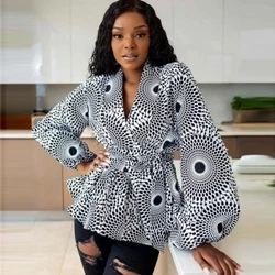 Haine africane pentru femei 2021 vara femei africane cu decolteu în V poliester imprimeu tricou cu mânecă lungă pentru femei Top îmbrăcăminte africană