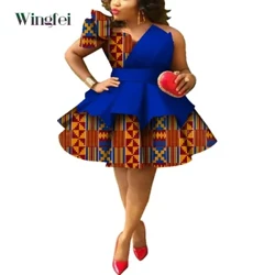 Nā ʻaʻahu ʻApelika no nā wahine Ankara Print Strapless Multi-layer Dresses Dashiki Party Wedding Evening Dress African Lole WY4213