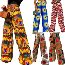 Agşamky oturylyşyk üçin aýallar üçin Afrika köýnegi Boho giň aýak balakly, ýokary belli tötänleýin sport elastik çap edilen jübü balak