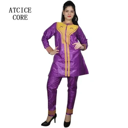 Emakumeentzako Afrikako arropa Dashiki brodatua Diseinua Material leunaren goialdea eta prakak traje bakarra