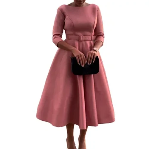 Elegant African Party Evening Dresses para sa Babae 2024 Spring Fashion African 3/4 Sleeve Polyester Dress na May Belt Africa na Damit