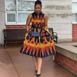 Gúnaí Afracacha do Mhná 2024 Samhraidh Nua Clóbhuailte Sexy Twist Button sleeveless Twist Gúna Loose Bazin Nigéir An Tuirc Éadaí na hAfraice