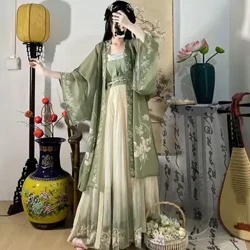 Mná Hanfu éadaí Cosplay Traidisiúnta Síneach Ríshliocht Amhrán Ársa Hanfu Gúna Earraigh Samhraidh 3pcs Seiteanna Glas Móide Méid XL