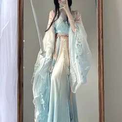 จีนHanfuชุดผู้หญิงแบบดั้งเดิมVINTAGE Hanfuคอสเพลย์เครื่องแต่งกายGradient Blue HanfuชุดชุดวันเกิดPLUSขนาด