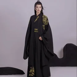 Hanfu Erkekler Çin Geleneksel Cosplay Kostüm Antik Hanfu Setleri Erkek Cadılar Bayramı Cos Kostüm Hanfu Siyah 3 adet Setleri Artı Boyutu 2XL