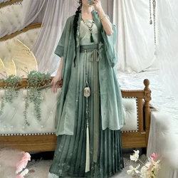 Nyári új Hanfu hosszú kabát, pánt és szoknya zöld új kínai stílusú Hanfu ruha női elegáns Han ruhák virágmintás jelmezek