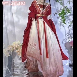 Rochie roșie Hanfu în stil retro în stil chinezesc, cosplay pentru femei, fustă lungă cu imprimeu tradițional, set de 5 piese, set elegant de fuste de petrecere pentru fete