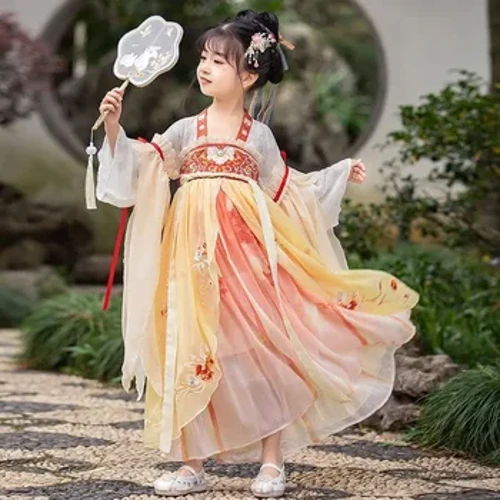 Kinesisk Hanfu-klänning för flickor Nyårsdräkt uråldrig Hanfu-klänning för barn Carnival Fairy Cosplay kostym Orange klänning för flickor