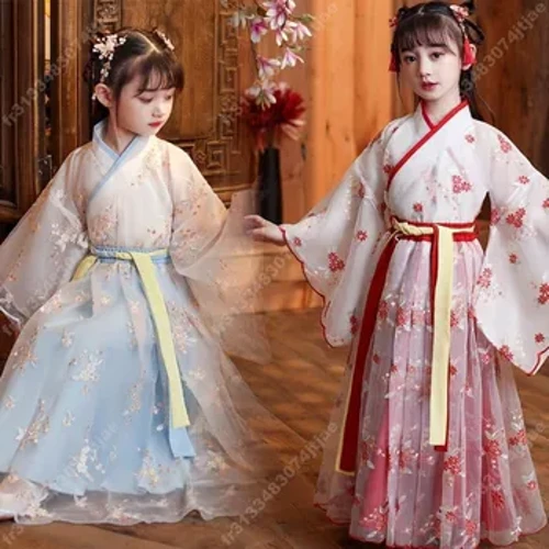 Ingubo kasilika yamaShayina Imvunulo Yamantombazane Izingane I-Kimono I-Kimono Yendabuko Yendabuko Ingubo Yakudala Yobuhlanga Umdanso Imvunulo ye-cosplay Isethi ye-Hanfu
