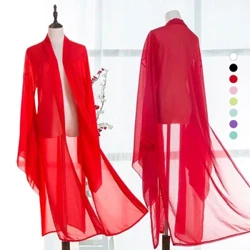 Nhiều màu Voan Hanfu Cardigan Trung Quốc Cổ Đại Áo Sơ Mi Tay Rộng Nhà Đường Khiêu Vũ Cổ Điển Trang Phục Sân Khấu Quần Áo Hanbok