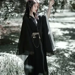 Robe noire de Style dynastie Wei Jin, Robe confucianiste à taille fine avec col, chemise à grandes manches de Style chinois, Robe de danse Hanfu