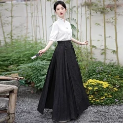 Người Phụ Nữ Nhà Minh Hanfu Mặt Ngựa Váy Truyền Thống Trung Quốc Hanfu Trang Phục Cổ Áo Đứng Vintage Nếp Gấp Váy Đen