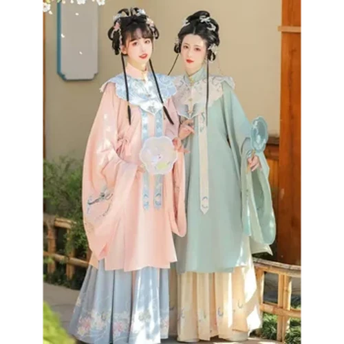 Hanfu Moteriška kinų stiliaus Ming dinastija Debesis ant pečių stovi apykaklė Ilgi marškiniai Plisuota suknelė Senovinis kostiumas Fėjos Elegantiškas kostiumas