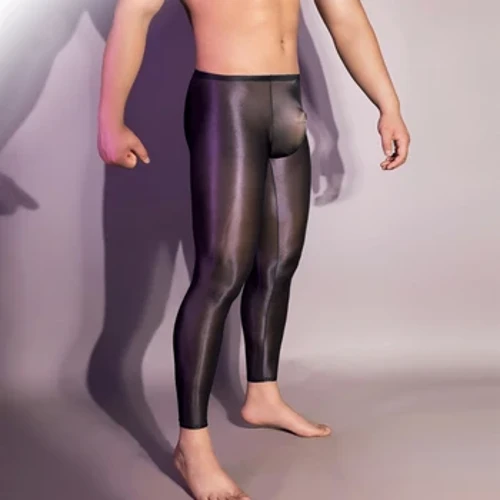 Gợi Tình Quần Nam Siêu Mỏng Sáng Bóng Quần Legging Đồng Tính Bóng Quần Mượt Mịn Cổ Hàng Dệt Kim Túi Quần Lót Skinny Quần