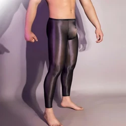 Pantaloni erotici Leggings lucidi ultrasottili da uomo Gay Collant lucidi Calze lisce come la seta Calze Custodia intima Pantaloni skinny