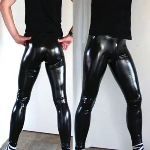 4XL-S Plus Size Män Sexig Wetlook Latex Fuskläder PVC Gay Leggings Byxor Scen Klubbkläder Danskläder Nattklubb Festbyxor Tunna