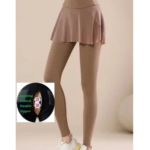 Suruali ya Open-Crotch Mpya Feki ya Vipande viwili vya Yoga Suruali ya Wanawake Meshi ya Kiuno Kikubwa Kuinua Hip Kukimbia Suruali Mzito za Michezo.