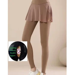 Open-Crotch Pants New Fake Two Pieces Yoga Pants Women's Mesh High Waist Hip Lifting Running Tight Sports Pants Fitness