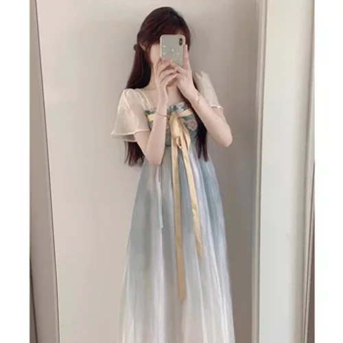 Phong cách Trung Quốc mới Váy Hanfu cải tiến cổ tích như mùa hè Váy dài khí chất đẹp