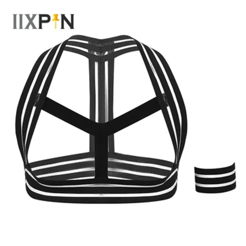 Ανδρική ζώνη Harness ελαστική ριγέ Σώμα Ζώνη στήθους Ζώνη λουριών στήριξης ώμου Μυϊκοί ιμάντες με περιβραχιόνιο Cosplay Club Wear