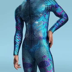 3D çap edilen köp reňkli kosplay geýim erkekler Zenanlaryň öňündäki fermuar Zentai Bodysuit Halloween Party Jumpsuits Karnawal dynç alyş eşigi