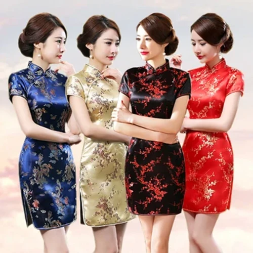 ʻO ka moʻomeheu Shanghai kahiko Qipao nā wahine nani e hana ana i ka Cheongsam ʻoi aku ka nui 6XL Mandarin Collar Short Dress Sexy Vestidos