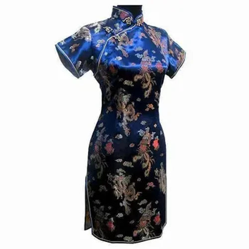 Màu Xanh Hải Quân Vintage Nữ Trung Quốc Satin Mini Sườn Xám Qipao Đầm S M L XL XXL XXXL 4XL 5XL 6XL mujeres Đầm Đầm J4065