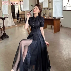 Merched Ffasiynol Newydd Cheongsam Du Gwisg Ddirgel Uwch Gwelliant Qipao Arddull Newydd Tsieineaidd Gwisg Cain Haf