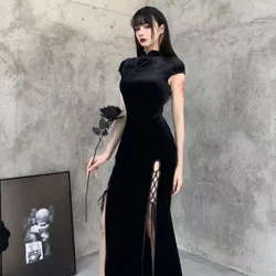 Hiện Đại Sườn Xám Trung Quốc Qipao Đầm Đậm Phong Cách Kiến Trúc Gothic Khe Gợi Cảm Đen Vintage Phương Đông Váy Đầm Cho Nữ Biểu Diễn Múa