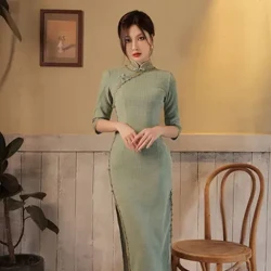 Retro kitajski slog izboljšan 2024 nov spomladanski stari šanghajski cheongsam z dolgimi rokavi iz Republike Kitajske mladi slog