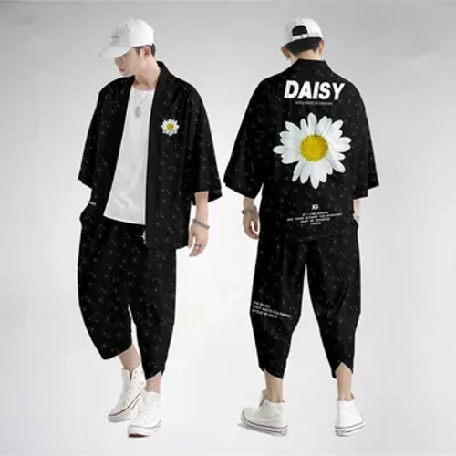 Roupas tradicionais japonesas com estampa de flores, calças kimono masculinas retrô yukata ásia moda tang terno harajuku hanfu yukata jaqueta
