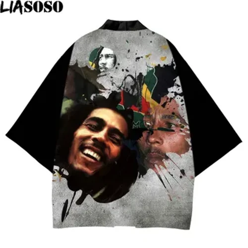 LIASOSO Poliesterrazko Kimono Emakumea Bob Marley Hip Hop Raperoa Pazifikoko Uharteko Mozorroa Kimonoa Arropa Tradizionala Cosplay Kaleko arropa
