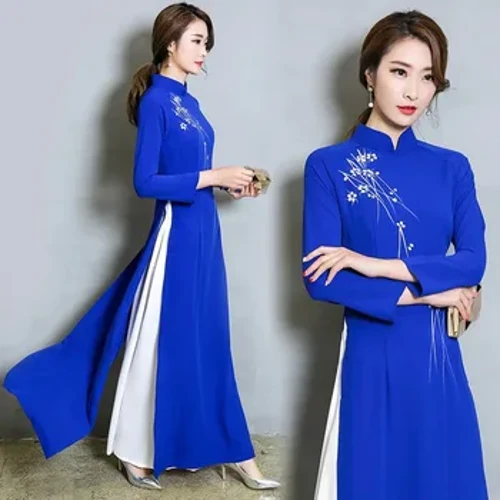 2024 hōʻea hou i ke ʻano o ka hāʻule polyester wahine me ka nui Ao Dai ʻAsia a me nā mokupuni o ka Pākīpika Lole M-2XL