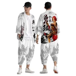 Tradicionāli japāņu apģērbi Invincible Print Kimono Bikses Vīriešu Retro Yukata Āzijas modes tang uzvalks Harajuku Hanfu Yukata komplekts
