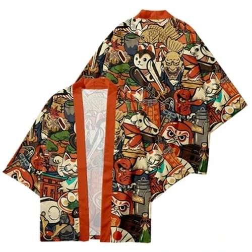 Utcai ruházat Kardigán Démon Szamuráj Macska Print Ruházat Hagyományos kimonó Női Férfi Harajuku Japán strand yukata felső