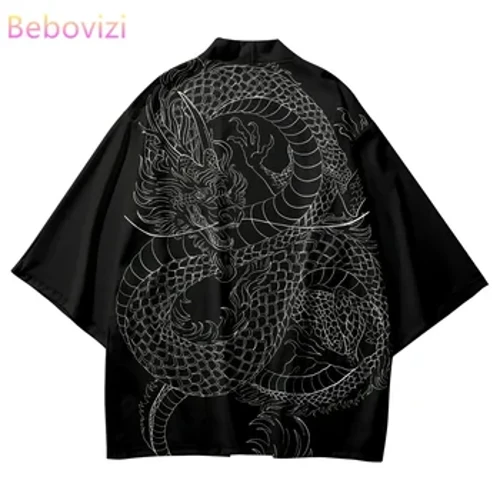Teacht Nua Stíl Seapánach Dragon Print Traidisiúnta Kimono Fir Yukata Léinte Cardigan Cosplay Haori Barraí Éadaí Sráide Rómhór