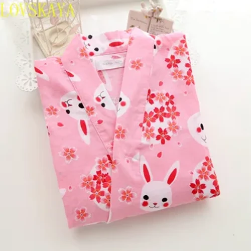 Set Pyjama Kimono Rhydd Traddodiadol Japaneaidd yr Haf, Print Blodau Merched a Merched Dillad Cartref Llewys Byr, Cotwm