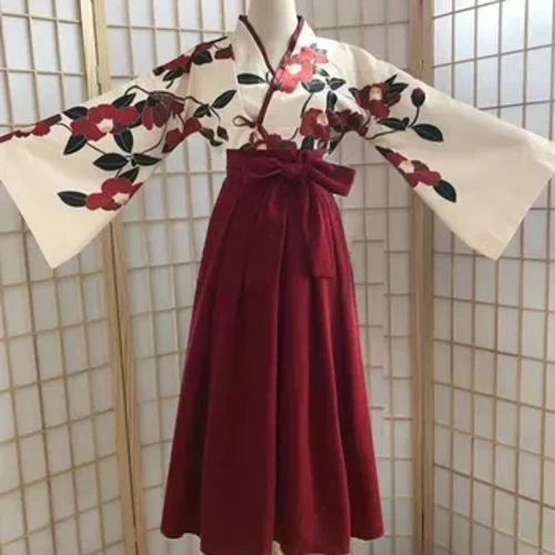 Kimono Sakura Cailín Stíl Seapánach Priontáil Floral Gúna Seanré Mná Camellia Oirthearach Éadaí Grá Haori Yukata Éadaí hÁise