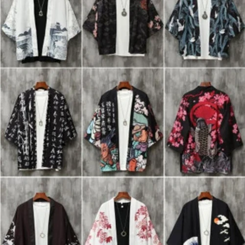 kimono hombre Vīriešu japāņu modes krekls ar apdruku Kimono jaka Ielu apģērbs Obi Haori Tradicionālās Āzijas apģērbs Vīriešu atvērtie krekli