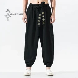 ญี่ปุ่นสบายๆชุดกิโมโนกางเกงหลวม HarajukuTrousers ญี่ปุ่นผู้ชายเอเชียแบบดั้งเดิมเสื้อผ้า Yukata สไตล์ปัก Harem เครื่องแต่งกาย