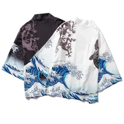 3D Dragon çap Yukukata Erkekler we aýallar modasy Cardigan Loose Haori Obi Aziýa eşikleri Harajuku Japaneseapon Cosplay kimono