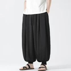 Japán alkalmi kimonó nadrág bő Harajuku Nadrág Japán Férfi Hagyományos Ázsiai Ruházat Yukata Stílus Egyszínű hárem jelmez