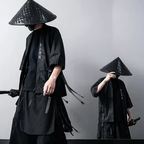 2023 Kepanī Kuʻuna ʻeleʻele Kimono Cardigan Diablo Samurai Ninja Keʻaʻahu Keʻokeʻo Hanfu Pākē lole alanui