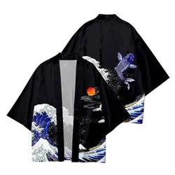 Kimono Cardigan Anak Laki-laki Anak Perempuan Jepang Obi Anak Yukata Anak Haori Japanese Wave Carp Print Coat Tradisional Jepang Pakaian