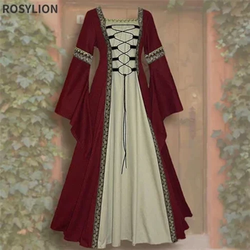 Bayanlar Avrupa Performans Kostüm Uzun Retro Orta Çağ Gotik Elbise Büyük Boy 5xl Kızlar Ortaçağ Fransız Mahkemesi Elbisesi Elbiseler